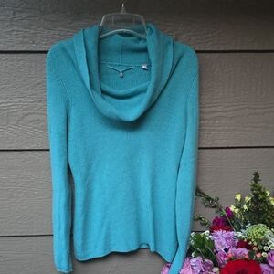 Knitted And Knotted Aqua Cowl Neck Cashmere Sweater